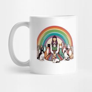 Rainbow Cat Woman Surrounded By Cats, Funny Feline Lover Humor Mug